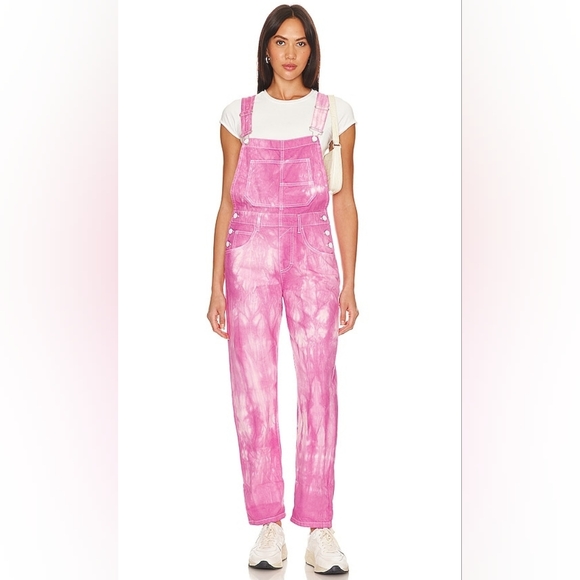 🌸 Free People Ziggy Overalls| RARE Tie Dye Pink | W Sz. L - Picture 3 of 8